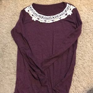 Plum Long Sleeve Shirt with Flower Detail